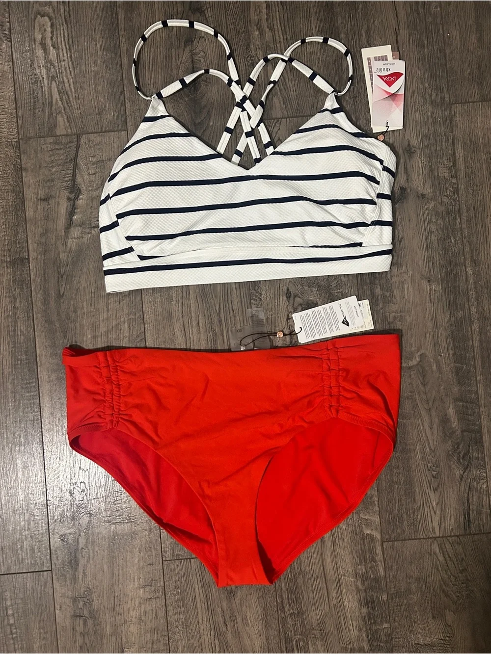 New! CALIA by Carrie Underwood Swim Red Blue Stripes NWT Preppy Full Coverage